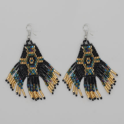 Cross-border Bohemian Ethnic Retro Earrings MGB Rice Beads Diamond Tassel Hand-woven Women's Earrings
