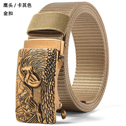 Canvas Belt Men's Toothless Automatic Buckle Middle-aged and Young People's Long plus size Business Jeans Retro Nylon Pants Belt