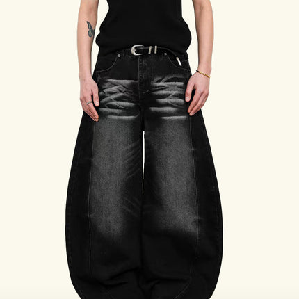 American Style Vintage Washed Cat Whiskers light blue Scimitar Jeans Unisex Wide Leg cleanfit Scythe Jeans