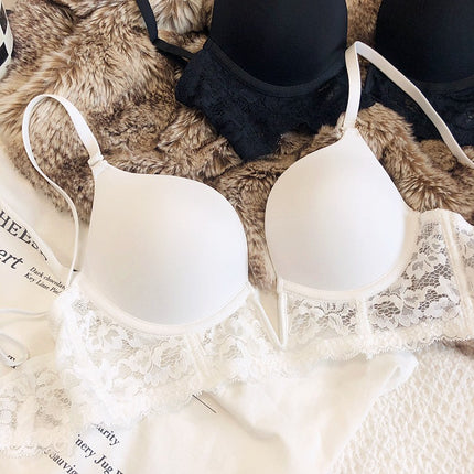 European and American Sexy Lace Underwear Women's Thin Large Chest Large Size Bra Anti-sagging Soft Steel Ring Bra Set