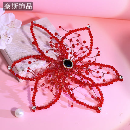 Ness NS172 Red Crystal Beaded Flower Show Headwear Hair Card Small Fairy Hair Accessories