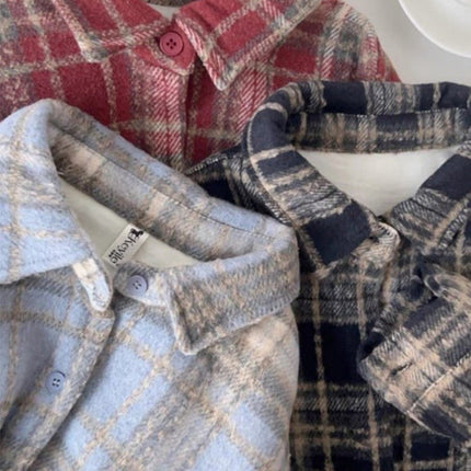 2025 Autumn and Winter Brushed Plaid Shirt Jacket Women's Loose Casual Flesh-Covering Lazy Style Mid-Length Shirt Cardigan