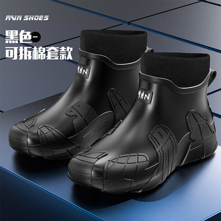 2025 cross-border water shoes men's short tube outdoor fishing rain boots non-slip low tube rubber shoes work rain boots fleece-lined rain boots