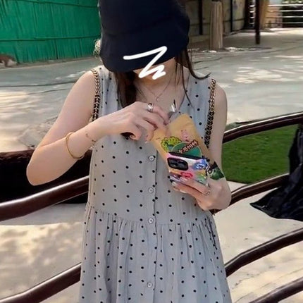 Sling Wave Dot dress Children's 2025 New Summer Japanese Style Lazy Style Sleeveless Long Dress Relaxed Vic Dress