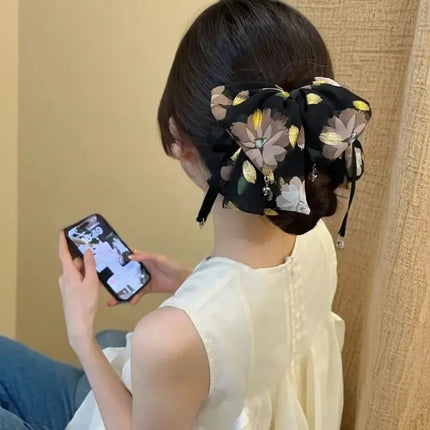 2025 New Style Bow Ribbon Floral Clip High-End Ponytail Clip Hair Clip for Small Hair Volume Back of the Head Clip