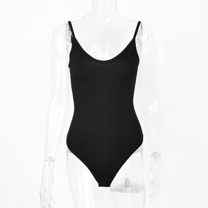 Cross-Border New Product Sexy Tight T-Shaped Bottoming Women's Summer European and American Backless V Neck Suspbottomer Bodysuit Bodysuit