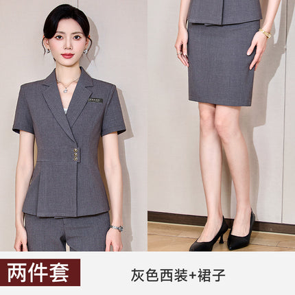 Stewardess Fan Short-sleeved Suit suit Women's Summer Thin Work Clothes Elegant High-end Beauty Salon Jewelry Store Business Wear