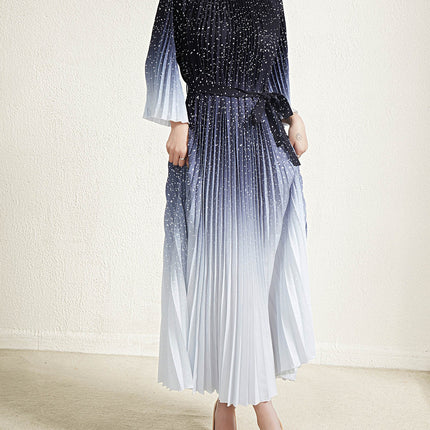 Plus-Size Women's Pleated Dress, Cross-Border Fashion, Elegant, Waist-Cinching, Slimming, High-End Long Dress, Pleated Skirt, Sweet and Fresh