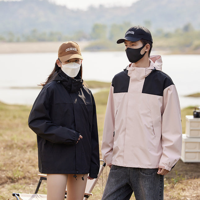 23657 Spring and Autumn Outdoor Men's Color Block Thin Hooded Jacket Xizang Casual Sports Men's and Women's Jacket