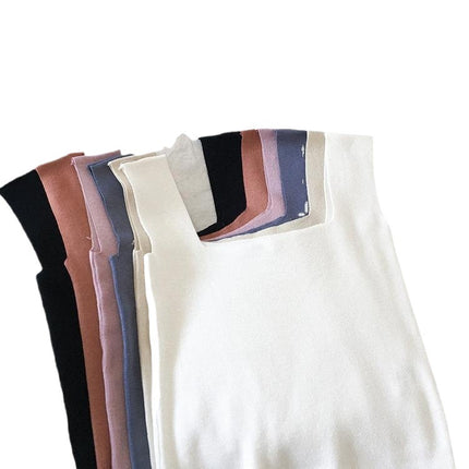 Knitted condole strap ice silk vest women's summer black and white outer wear base shirt square collar slim fit top tide wholesale