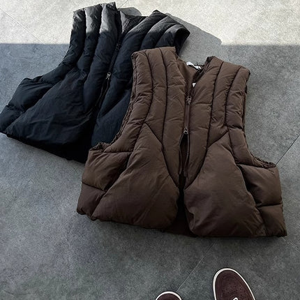 Fashion Linetype Divided Profile Warm High Street Deconstructed vibe Vest Men's High-end Wear Casual Jacket Top