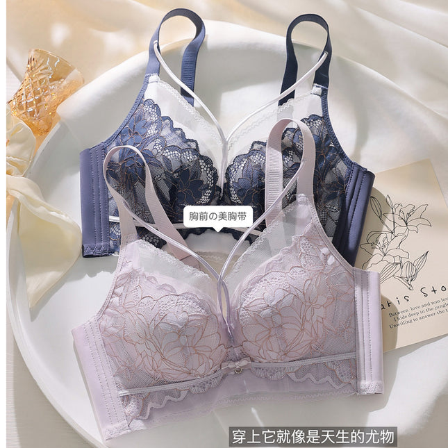 New Style Underwear Women's Lace No Steel Ring Small Chest Large Thickened Bra Push-up Adjustable Sexy Bra