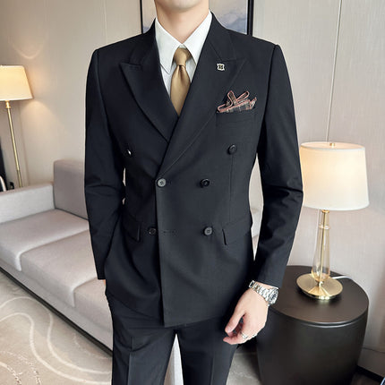 Live Supply of High-Quality, Stylish Double-Breasted Men's Suit Sets from Douyin and Kuaishou Influencers, Three-Piece Suit Set
