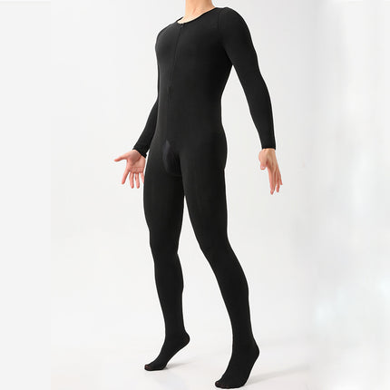Cross-Border Plus-Size Fleece-Lined Thickened Zip-Up Full-Body Jumpsuit for Men, Warm Open-Crotch No-Take-Off Strap Jj Sexy Romper