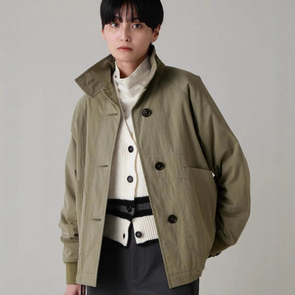 Women's Foreign Trade MH Collar Xizang Blue Army Green Single-breasted Tooling Jacket Cotton-padded Jacket Long-sleeved Jacket