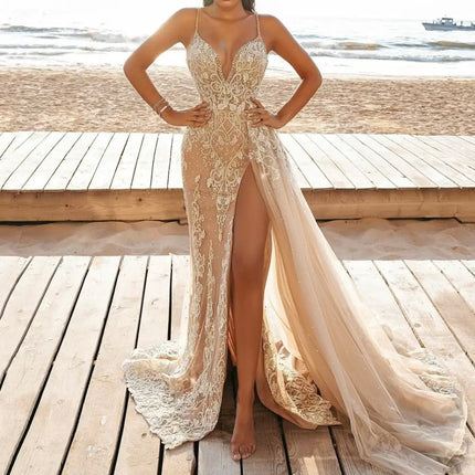 2025 Cross-Border Summer European and American Amazon Outer Women's Dress Ebay Suspender Sleeveless Mesh Cut Out Long Skirt