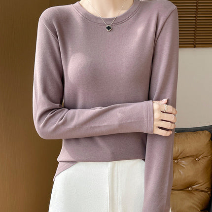 Autumn and Winter New Velvet Bottoming Knitwear for Women, Warm Cotton, Classy Quality Round Neck, Simple and Versatile Inner Long-Sleeved Knitwear