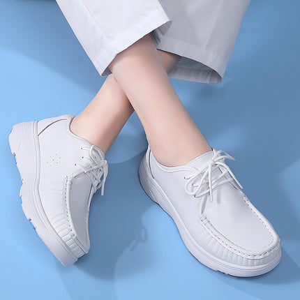 in stock nurse shoes women's soft bottom not tired feet spring and autumn breathable lace thick bottom white black work shoes for cross-border foreign trade