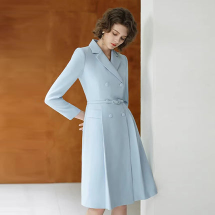 Autumn and Winter New light blue dress Women's Slim-fit Slimming Double-breasted Professional Dress Exam for Public Entrance Examination