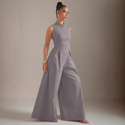 Ins Popular 2025 European and American Cross-Border High-Waisted Women's Solid Color Sleeveless Zipper Dress Fashionable Slim-Fit Commuter Pants
