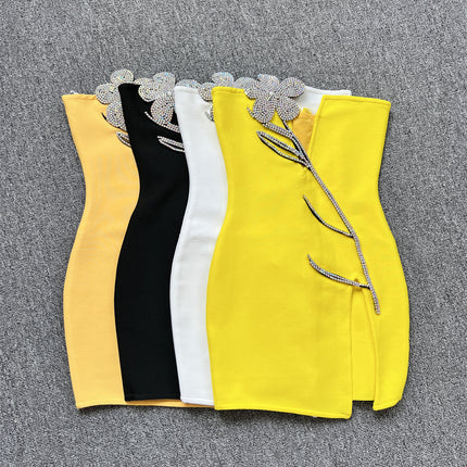 0 European and American cross-border sources of new luxury heavy industry nail drill deep V-neck bandage dress sexy split