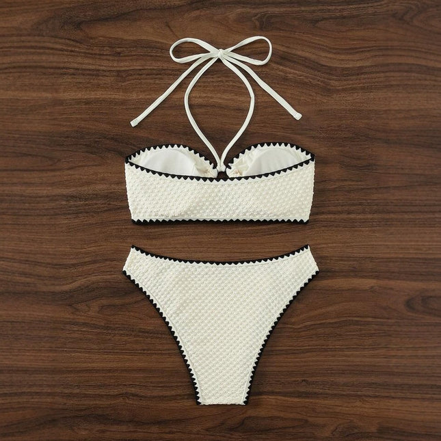 Shell Edge 2025 European and American Cross-Border Export Trendy Halter Strap Sexy Bikini Split Lace Bikini