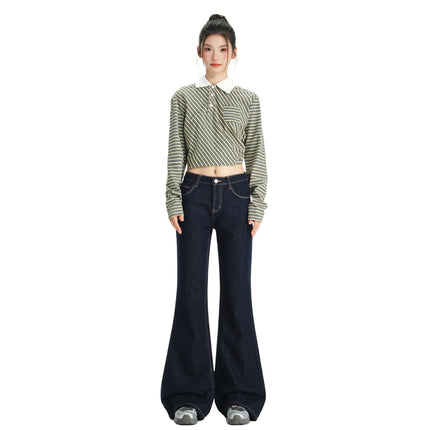 American-Style Fashionable Washed Retro Comfortable Low-Rise Jeans for Women Early Autumn New Versatile Loose Trendy Flared Pants