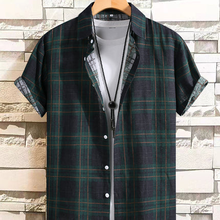 Fashion Men's Green Cotton Linen Men's Short-sleeved Shirt Casual Men's Shirt Summer 2025 New Cross-border Exclusive