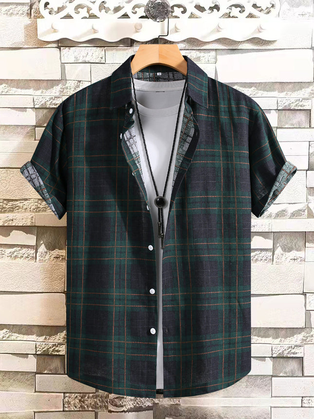 Fashion Men's Green Cotton Linen Men's Short-sleeved Shirt Casual Men's Shirt Summer 2025 New Cross-border Exclusive