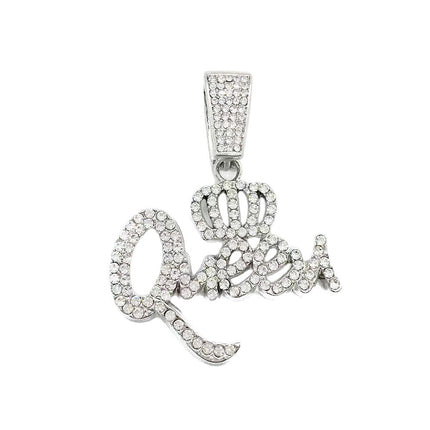 European and American Hip-Hop Rhinestone Letter Trendy Queen Pendant Cuban Chain Necklace New Fashion Trendy Brand Source Factory