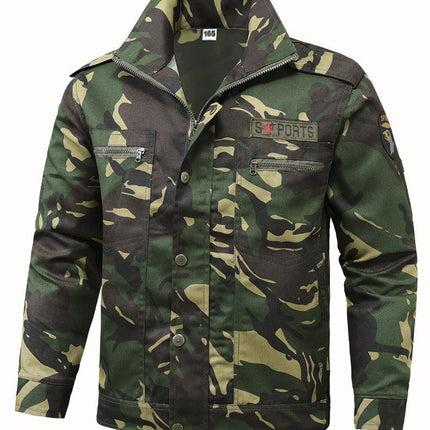 Workwear Set for Men, Labor Protection Clothing, Spring and Autumn Camouflage Wear, Durable Construction Site Work Clothes, Multi-Pocket Mechanic's Suit