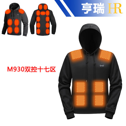 Cross-Border New Smart Heating Hooded Sweatshirt Winter Dual-Control Multi-Zone Electric Heating Outdoor Leisure Knitted Hoodie