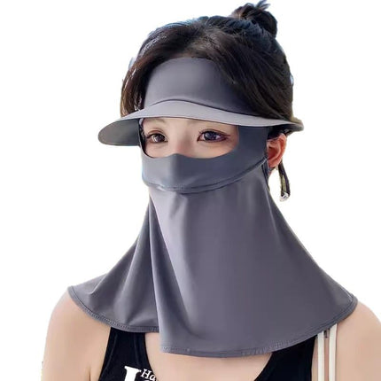 Sunscreen Cap Women's Summer Full Face Sunshade Anti-UV Riding Ice Silk Cool Sense Breathable Mask Neck Protection Integrated Cap