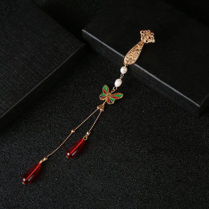 Antique Cheongsam National Tide Wind Pressure Break Elegant Pendant Brooch Hanfu Tea Clothing Tassel Retro Chinese Makeup Accessories Women