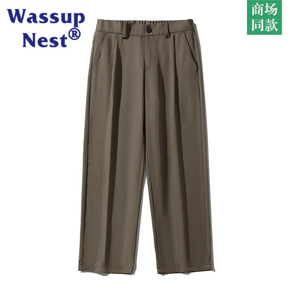 wasuup Pants Men's New Summer High Sense Straight Pants Suit Casual Pants Ice Silk Pants