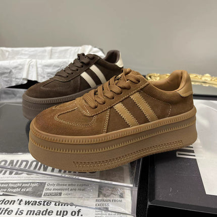 Cowhide Sneakers for Women 2026 New Autumn and Winter Sports Casual Shoes Platform Sole Retro German Training Shoes Women's Top Layer Cowhide