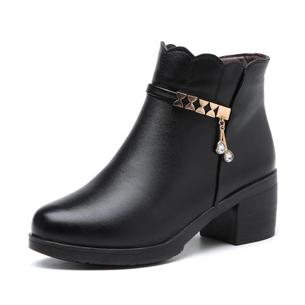 Mother Shoes Thick Heel Cotton Shoes Winter fleece-lined Middle-aged and Elderly Winter Shoes Middle-aged Women's Shoes Warm Short Boots Autumn and Winter Non-slip Leather Shoes