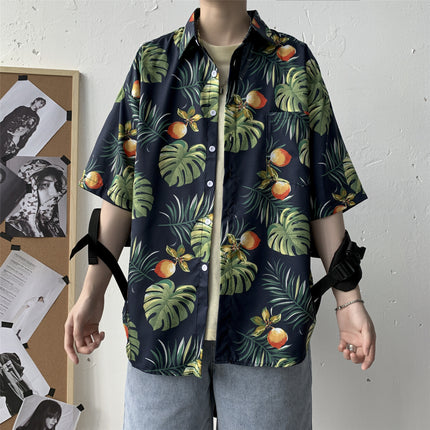 Summer Short-Sleeved Shirt for Men Ins Retro Funny Human Head Personalized Print Trendy Brand Korean Style Loose Shirt Trendy Top