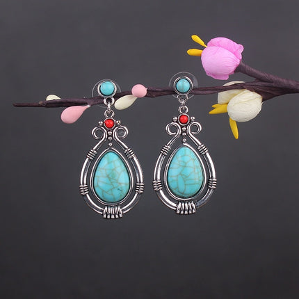 Bohemian Turquoise Earrings European and American Retro Owl Geometric Dreamcatcher Feather Tassel Earrings Women