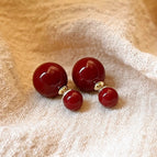 Shijia colorful big red pearls [pair of 925 silver needles]