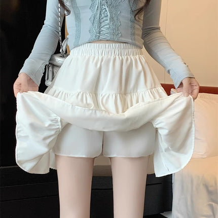 Plus-Size A-Line High-Waisted Cake Skirt for Women, Pear-Shaped Figure Slimming White Half Skirt, Summer Puff Short Skirt