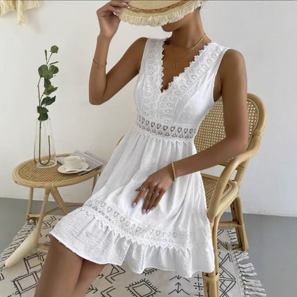 Aliexpress Wish2023 New Summer Product Independent Station Cross-Border New Product Lace Splicing Dress
