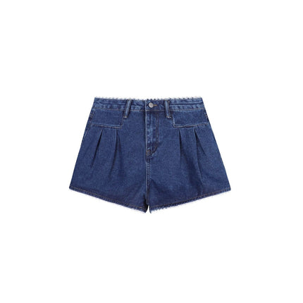 Blue Denim Shorts Women's Summer Lace Pants 2025 New Hot Style High Waist A-Line Wide Leg Hot Pants for Hot Girls