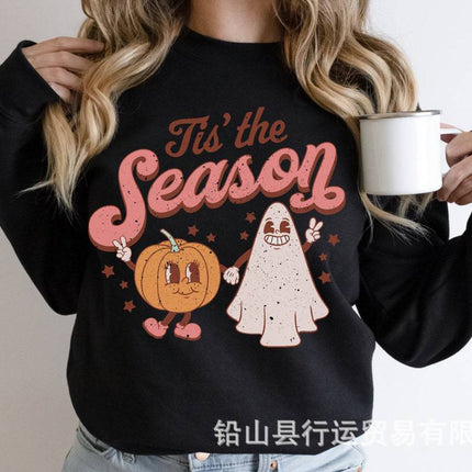 2023 New Product Cross-Border Halloween Fun Printed Round Neck Women's Street Easiest for Match Casual Personalized Pullover Sweatshirt