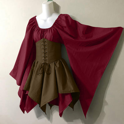 Cross-Border Wish New Party European and American Women's Long-Sleeved Renaissance Medieval Bell-Sleeved Dress