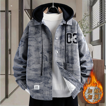 Spring Pure Cotton Thickened Jacket for Men, Teenagers, Students, Casual Loose Denim Jacket, Men's Spring and Autumn Warm Top