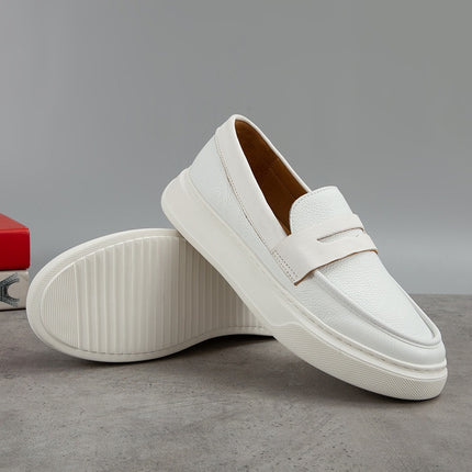 Japanese-Style First Layer Cowhide White Shoes for Men, Soft Sole Soft Panel Shoes, New Casual Shoes, Thick-Soled Loafers for Men, Slip-On Shoes