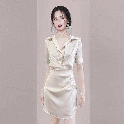 Tight waist slimming temperament goddess fan dress cross-border 2024 new socialite commuter shirt dress