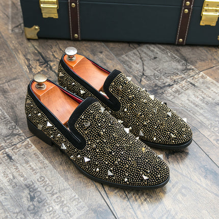 Men's Shoes Cross-border plus size New Leather Shoes Fashion Frosted Rivet Loafers Night Shop Hair Stylist Pointed Shoes