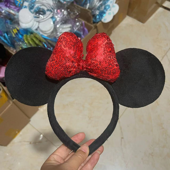 Sequin Bow Headband Paradise Princess Minnie Mickey Mickey Mouse Hair Clamp Headband Adult Children Photo Hair Accessories